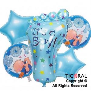 SET DE GLOBOS METALIZADO IT�S A BOY PIECITO 5 UNIDADES